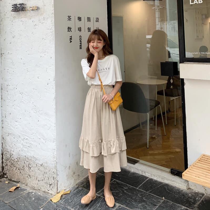 Chân váy kaki, Chân váy ulzzang kaki 2 tầng,  Chất kaki dáng xuông cạp chun cực tôn dáng nữ tính | BigBuy360 - bigbuy360.vn