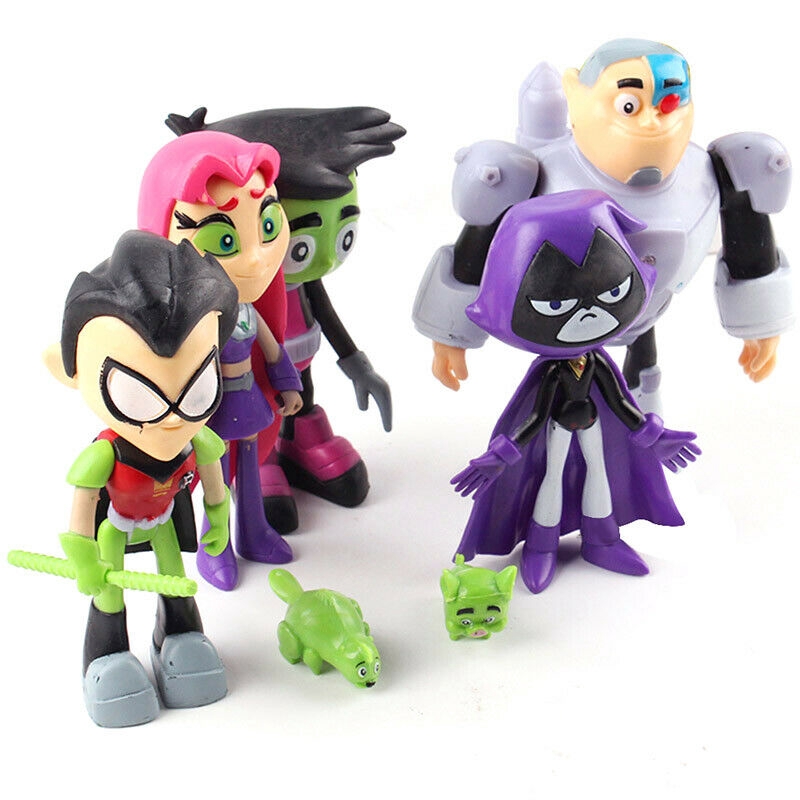 Bộ 7 Mô Hình Nhân Vật Hoạt Hình Teen Titans Go Robin Cyborg Beast Boy Raven Starfire