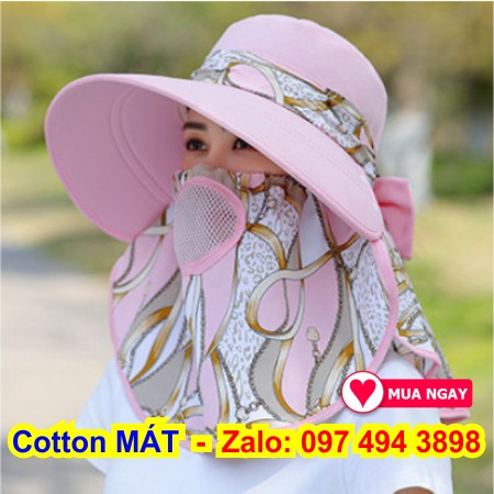 Nón che nắng nón chống nắng vải cotton cực đẹp và mát vành nón rộng mát có khẩu trang 2 lớp bảo vệ sức khỏe