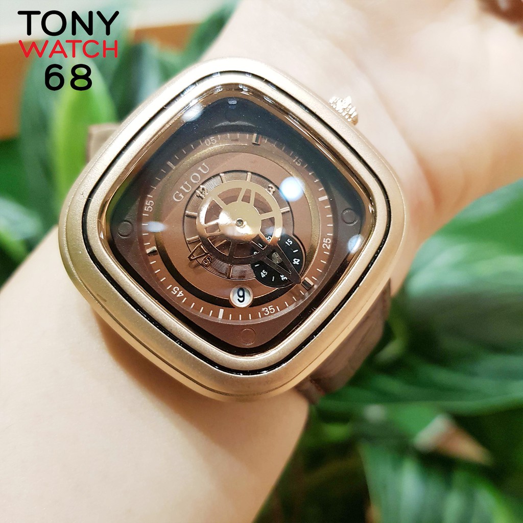 Đồng hồ nữ Guou vuông độc đáo dây da hồng sang trọng chống nước chính hãng Tony Watch 68 | BigBuy360 - bigbuy360.vn