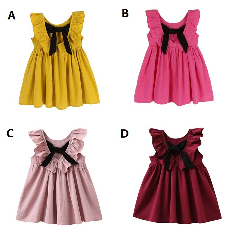 Đầm tay xòe cánh bướm thắt nơ lưng cho bé