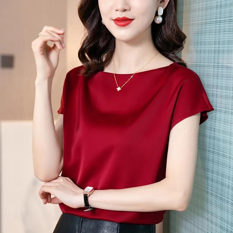 Áo Thun Lụa Satin Tay Ngắn Cổ Tròn Dáng Ôm Màu Trơn Thời Trang Mùa Hè Hàng Mới Dành Cho Bạn Nữ
