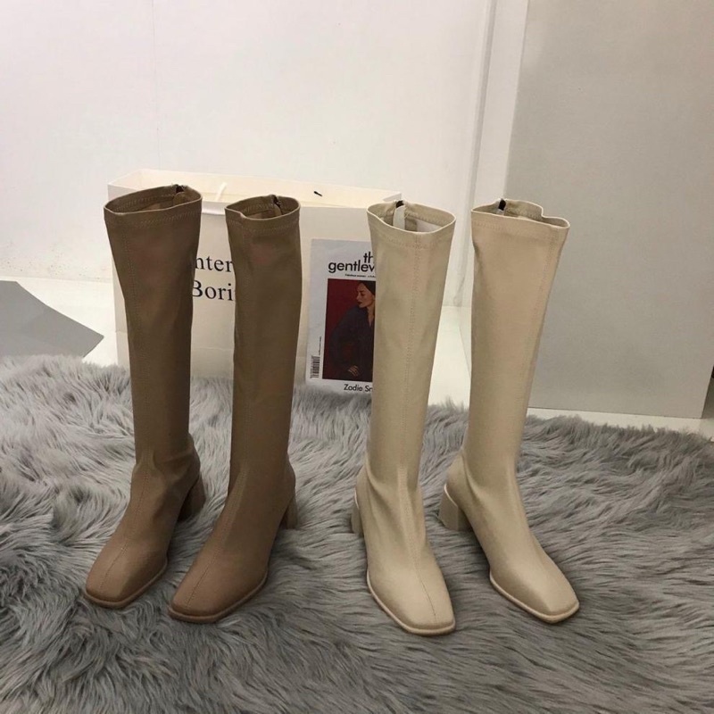 [Sẵn] Giày Boots Chiến Binh Cổ Cao Gót Vuông Da Mềm ( Size 35 - 39 ) L888