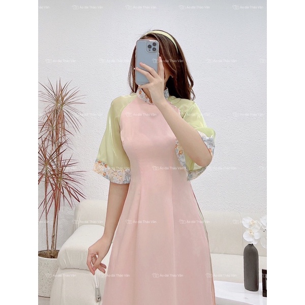 Áo dài cách tân Bách Hoa Xuân màu hồng nhạt-AV011