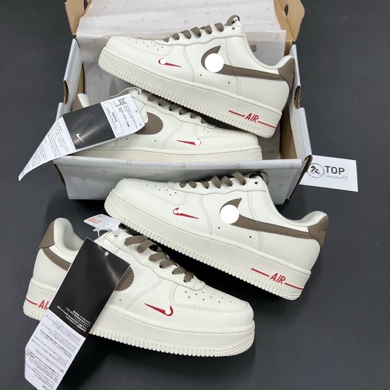 Giày thể thao AF1 vệt nâu, Giày sneaker air force 1 white brown nam nữ cực chất dễ phối đồ 2022