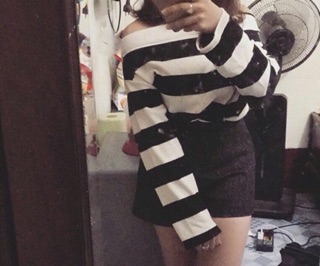 Áo nỉ trễ vai sọc to ( có ảnh thật)