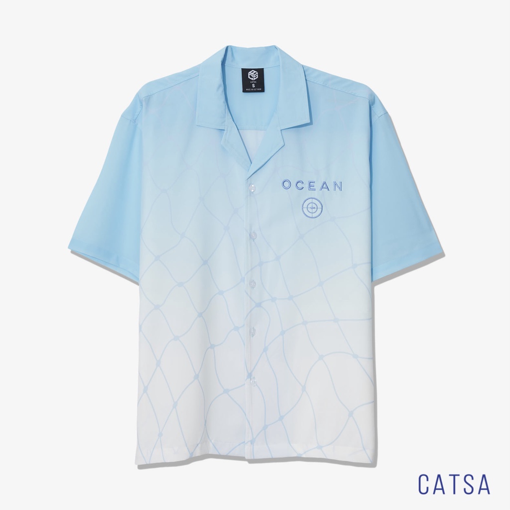 Áo sơ mi tay ngắn xanh da trời chất liệu vải Lụa mềm mại cao cấp, thoáng mát CATSA ASN181