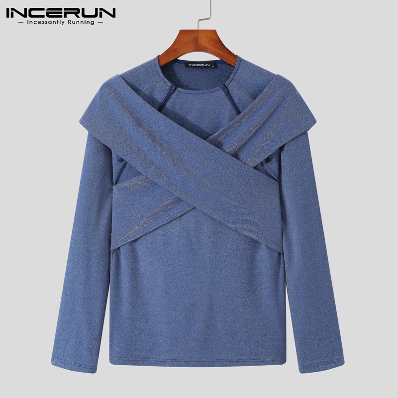 Áo thun INCERUN tay dài màu trơn thời trang dành cho nam