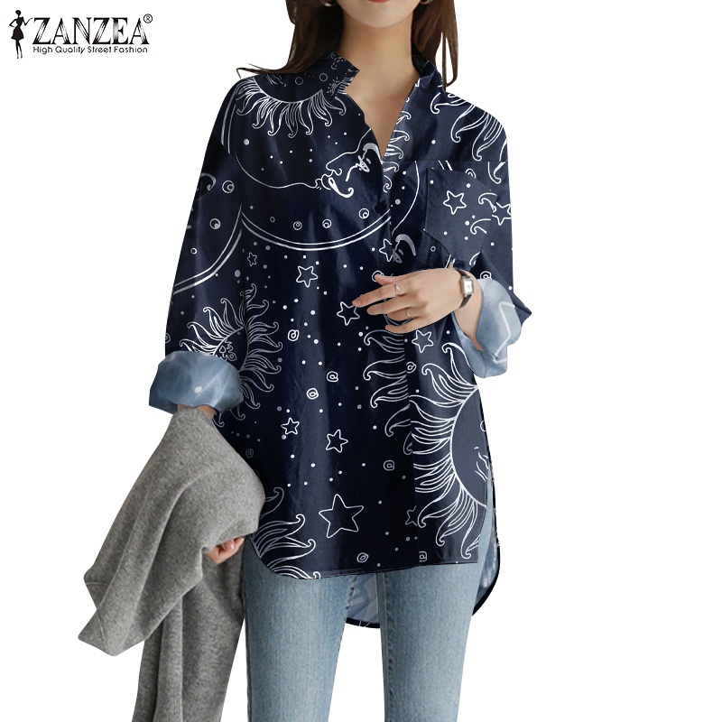Zanzea Áo Sơ Mi Tay Dài Có Túi Dáng Rộng Thời Trang Dành Cho Nữ