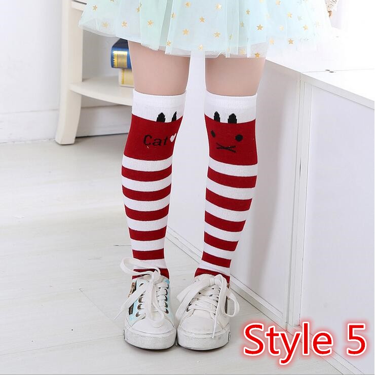 SMY Vớ ống dài 40cm bằng cotton chất lượng cao trang trí họa tiết mèo dễ thương 6 kiểu tùy chọn dành cho bé gái