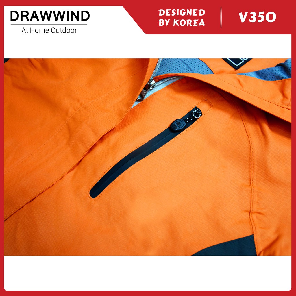 Áo gió 2 lớp nam nữ chống nước màu cam size châu á,khoác dù vải GORE TEX  Drawwind V350