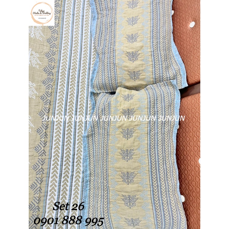 N14_Set Chăn Ga Gối vải Xô Organic cotton dòng Basic/phổ thông
