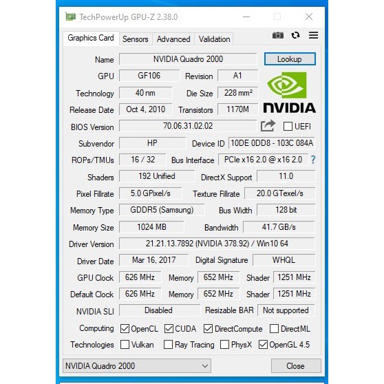 card đồ họa màn hình máy tính NVIDIA Quadro 2000 1GD5 vga đồng bộ pc 1gb ddr5 | BigBuy360 - bigbuy360.vn