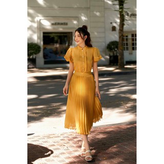Áo organza silk cổ đức tay xếp bèo nhún -HBSM926