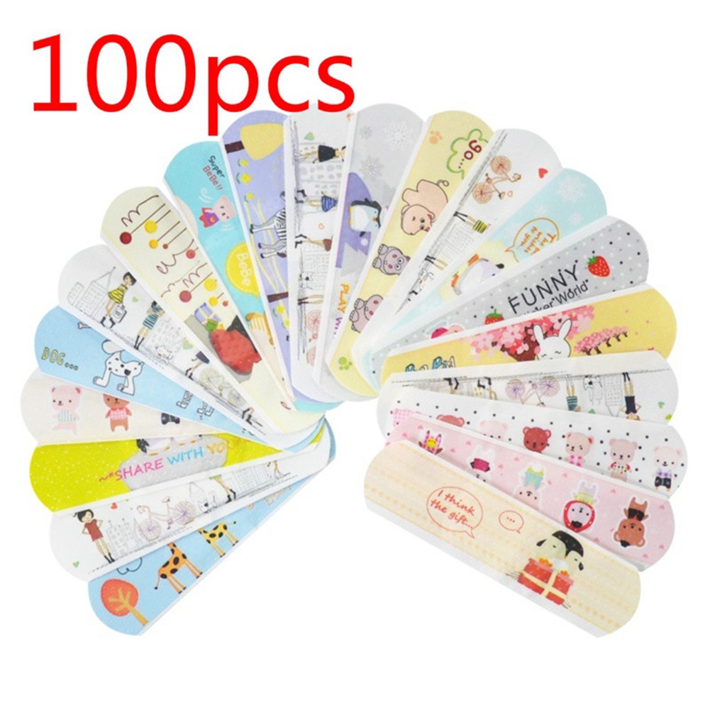 Set 100 băng keo cá nhân hình hoạt hình dễ thương chống thấm nước thoải mái