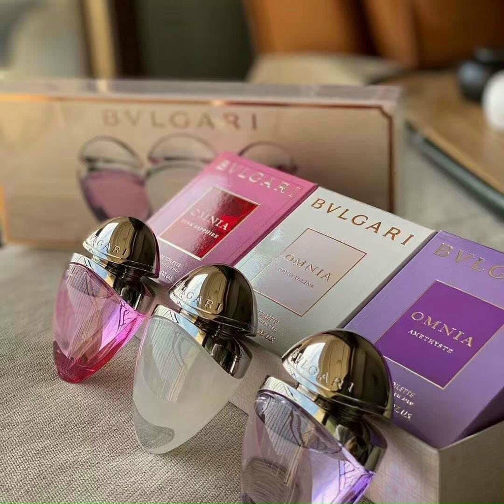 (Travel size) Set 3 chai nước hoa dạng xịt BVLGARI The Omnia 15mL/chai (mùi Amethyste, Crystalline, Pink Sapphire)