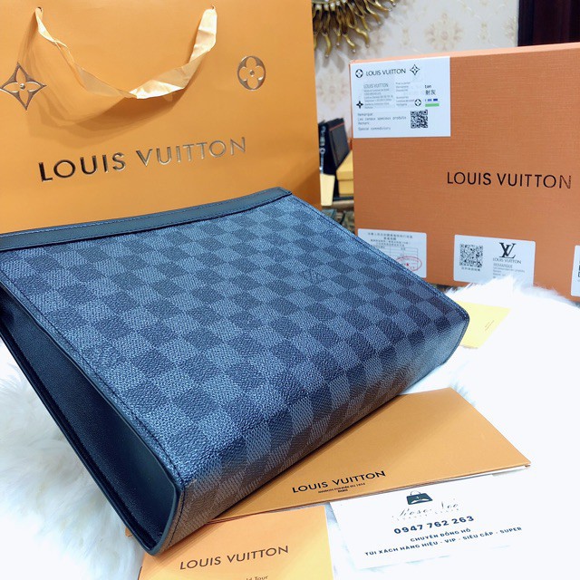 [Ảnh thật] VÍ clutch cầm tay doanh nhân LV SUPER VIP ‼️ fullbox , túi vải , card LOUIS VUITTON ô đen