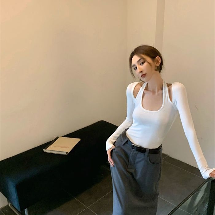 Áo COZOKC dài tay ôm dáng hở lưng quyến rũ phong cách Hồng Kông thời trang