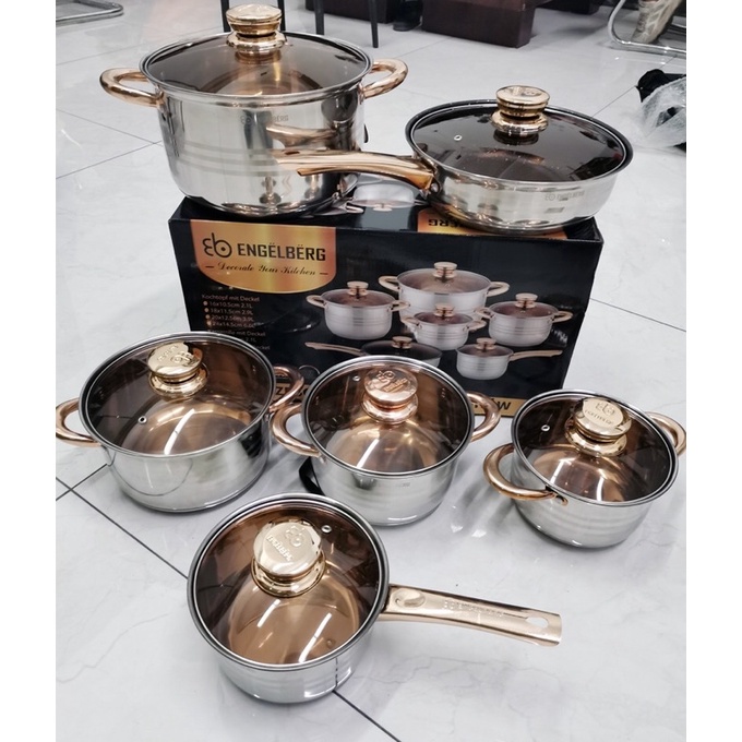 Bộ Nồi Đức 6 Món Vung Kính ENGELBERG EB Nhập Khẩu Chính Hãng