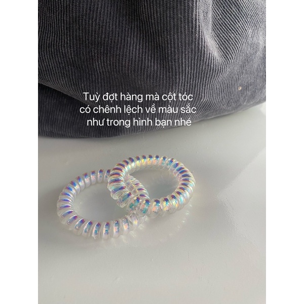 Cột Tóc Lò Xo Màu Trắng Hologram Và Pastel Macaron Xinh Yêu