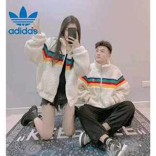 ADIDAS Áo Khoác Lông Cừu Cổ Đứng Dáng Rộng In Họa Tiết Màu Cầu Vồng Dễ Thương