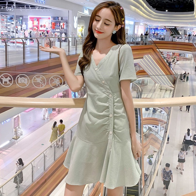 Váy kẻ xanh mint đuôi cá, cực xinh