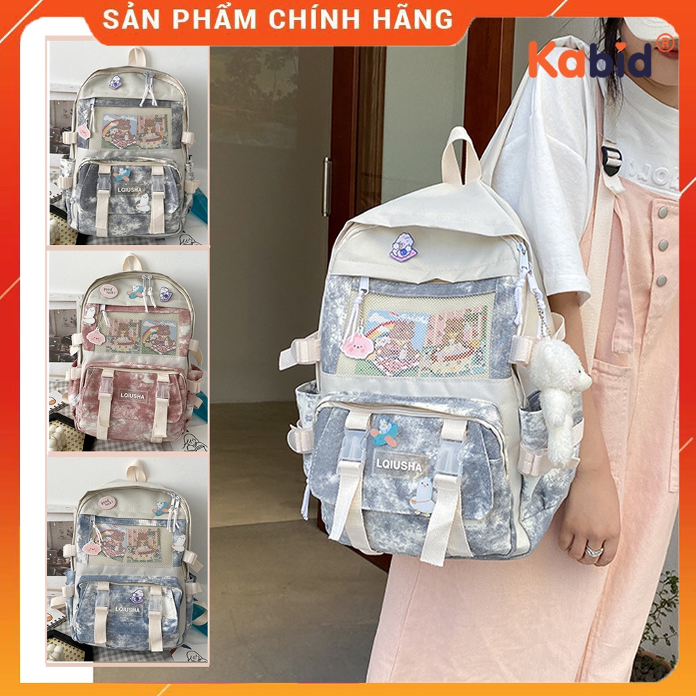 Balo ulzzang đi học họa tiết phối màu đẹp mắt+Tặng kèm gấu bông, postcard gấu, sticker y hình