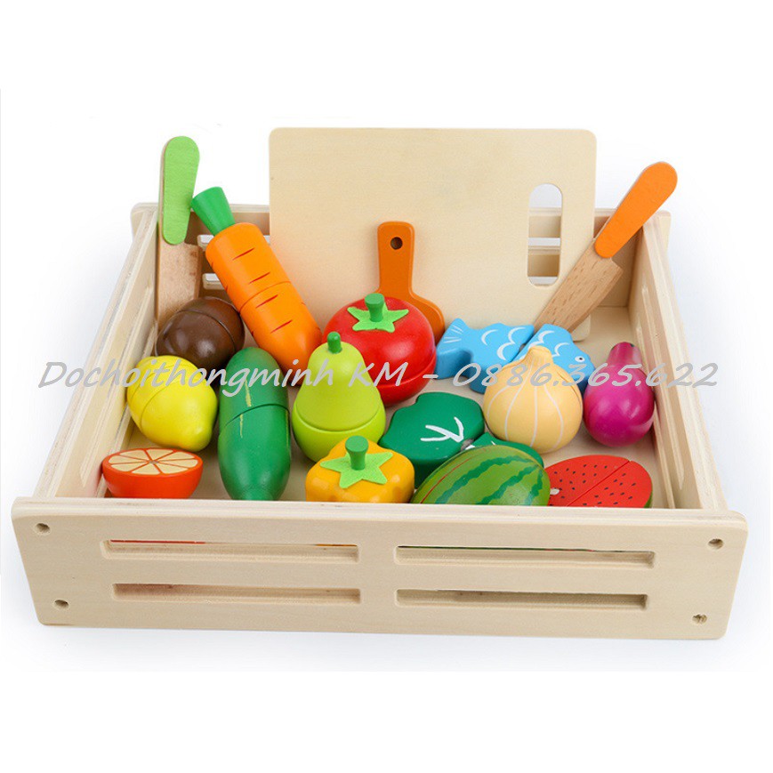 Đồ Chơi Gỗ Mô Phỏng Cắt Trái Cây và Rau Củ Quả 17 Chi Tiết