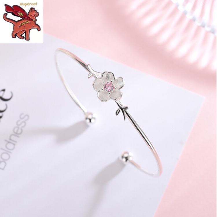 Vòng Tay Bạc 925 Hình Hoa Anh Đào Thời Trang Cho Nữ