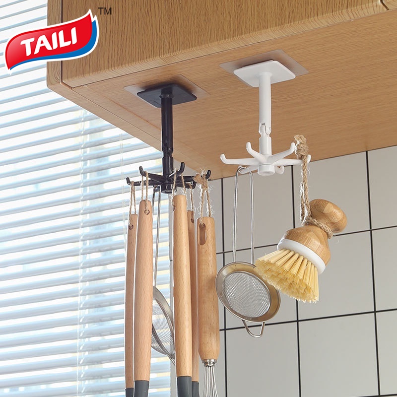 Móc treo đồ TAILI gắn tường đa năng không cần đục lỗ có thể xoay được cho nhà bếp/phòng tắm