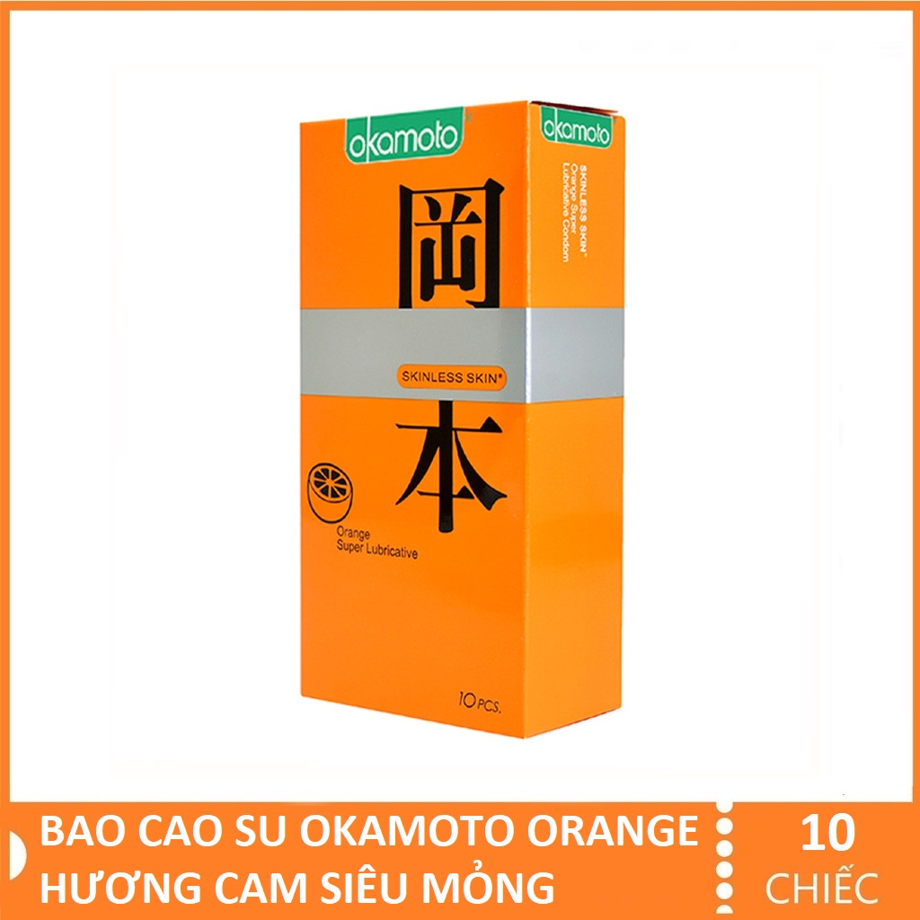 Bao Cao Su Siêu mỏng nhiều gel bôi trơn Okamoto Orange hương cam - 10 bao - Nhật Bản