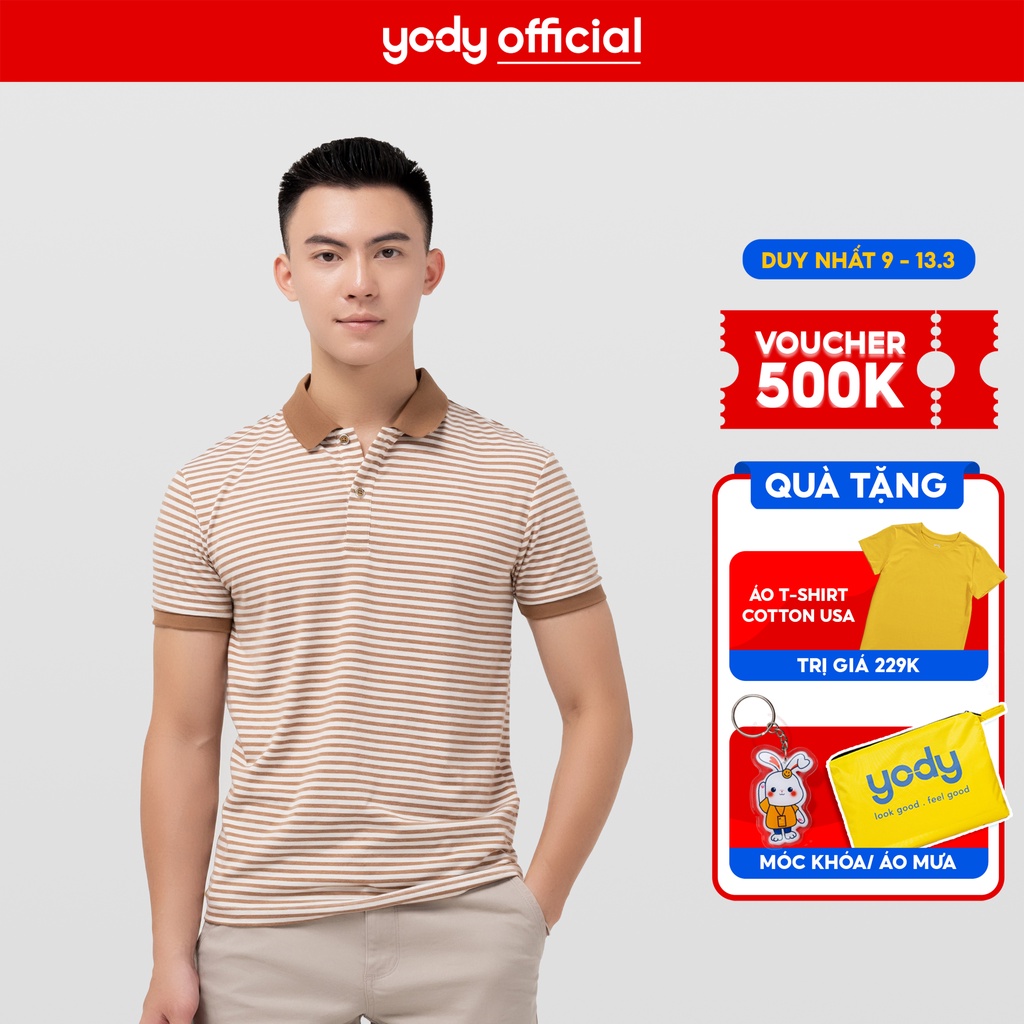 Áo Polo Nam YODY chất liệu melange kẻ ngang mềm mịn thấm hút APM4069