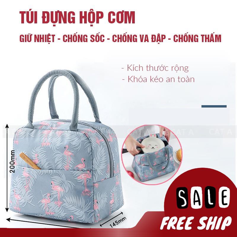 Túi Giữ Nhiệt Cao Cấp Đựng Đồ Ăn - Đựng Hộp cơm, đựng đồ, có khoá kéo đa năng hình Hạc hồng xinh xắn dễ thương