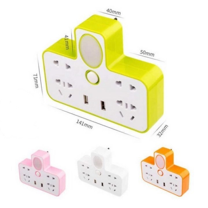 Ổ cắm điện đa năng cổng chia 3 chấu và 2 ổ USB có đèn ngủ