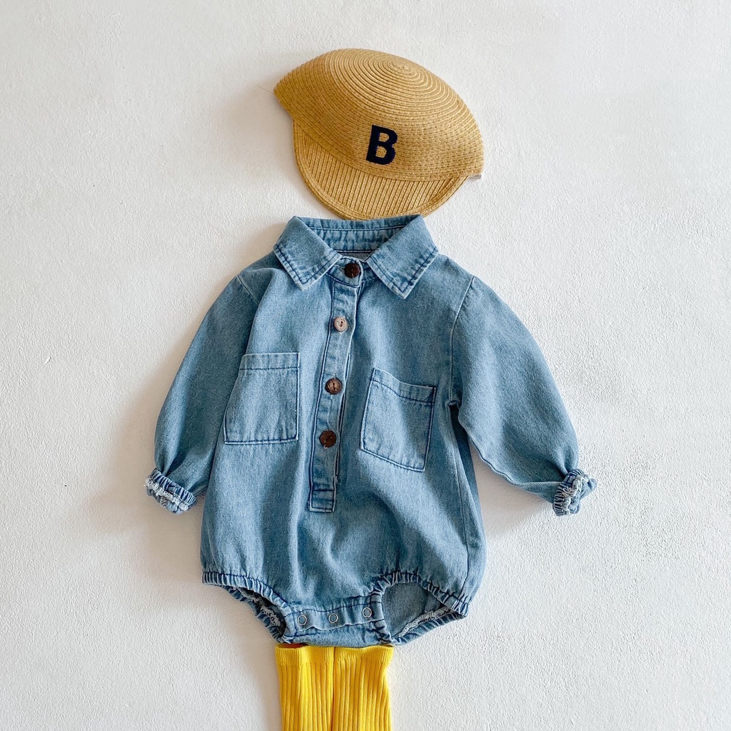 Bộ Áo Liền Quần Tay Dài Chất Liệu Denim Thời Trang Mùa Xuân 2023 Cho Bé Gái