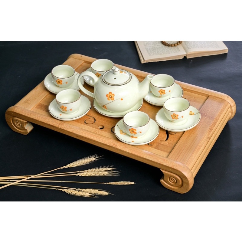 Bộ Ấm Chén Sứ Tách Uống Trà Bộ Trà Hoạ Tiết Men Kem vẽ Mai Đào Sen Nhiều Kiểu Dáng Sứ Bát Tràng Làm Quà Tặng Cao Cấp