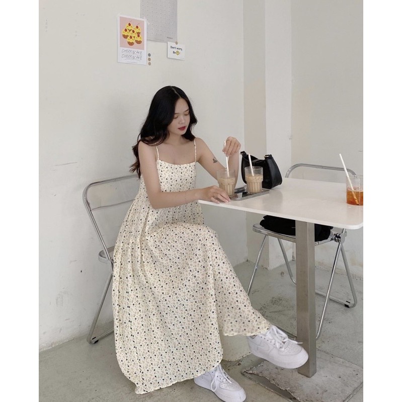 [Mã FAGREEN245 giảm 10% tối đa 30K đơn 99K] Đầm maxi hoa nhí 2 dây nơ lưng | BigBuy360 - bigbuy360.vn