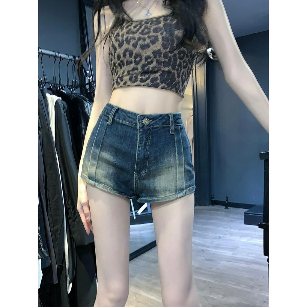 「 WELOVE1 」Quần Short Denim Lưng Cao Dáng Ôm Phong Cách Retro Mỹ Thời Trang Thường Ngày Dành Cho Bạn Gái