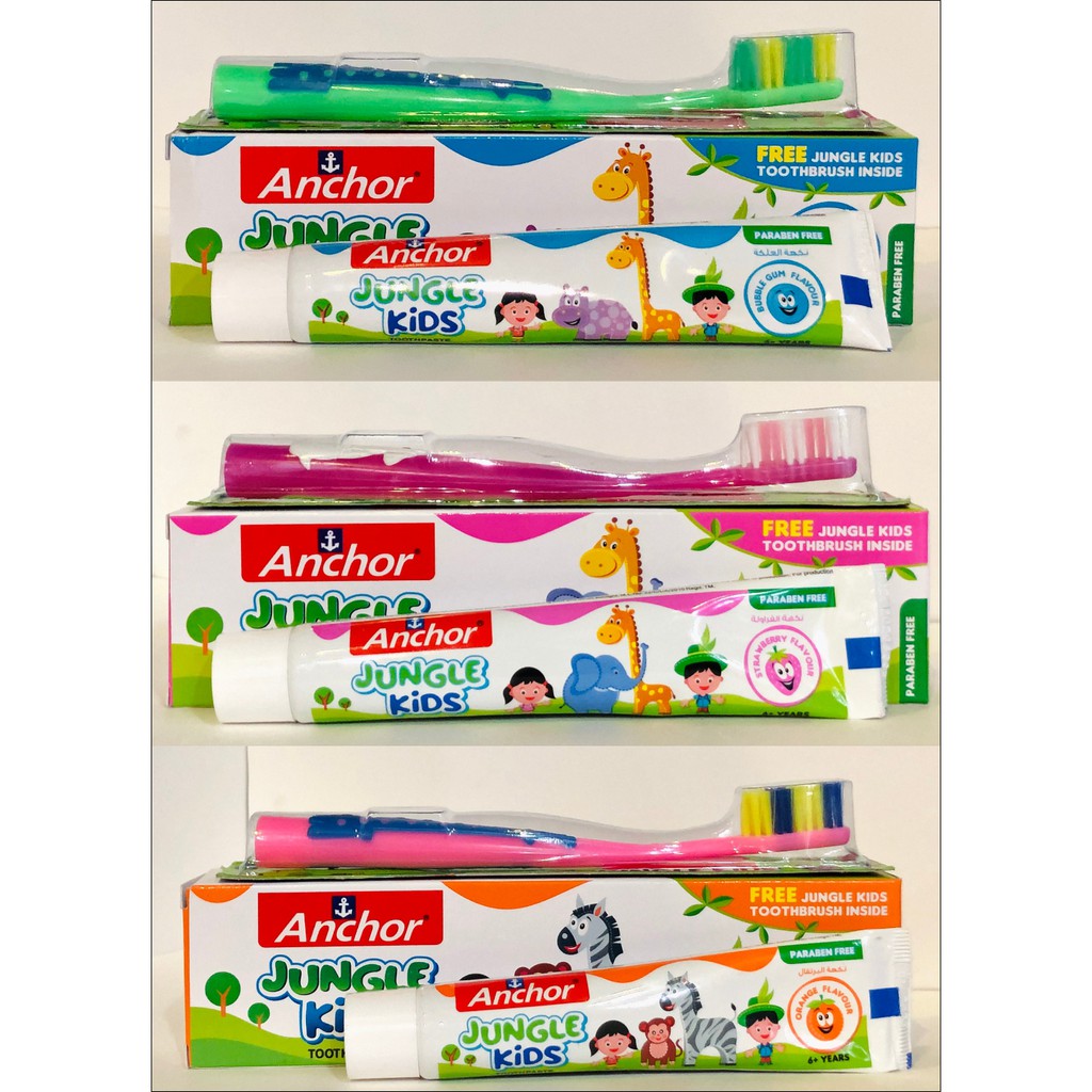 [TẶNG BÀN CHẢI]KEM ĐÁNH RĂNG CHO BÉ VỊ DÂU GUM ANCHOR JUNGLE KIDS 50G