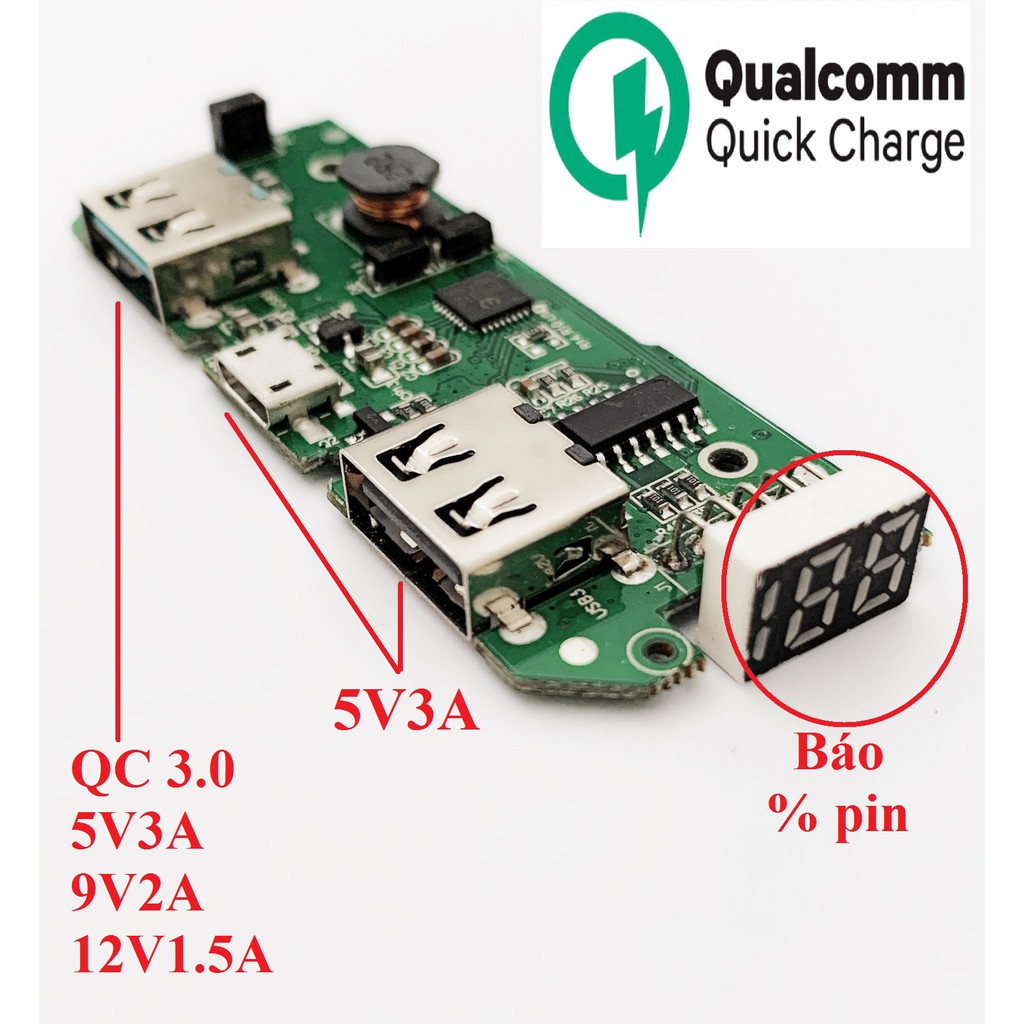 Mạch sạc dự phòng sạc nhanh QC3.0 hiển thị led 7 thanh