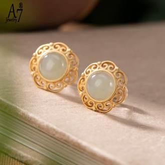 Bông Tai Bạc 925 Đính Đá Ngọc Bích Kiểu Retro Thời Trang Cho Nữ A7 S925