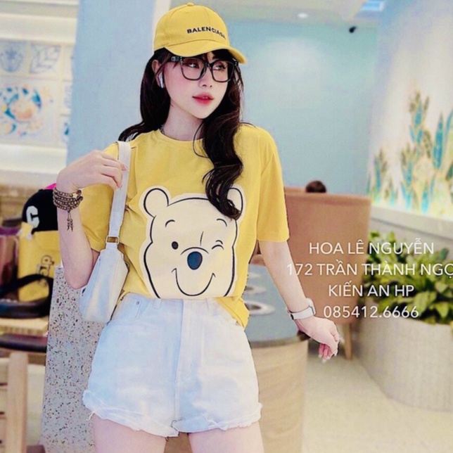 Bộ gấu Pooh vàng mix quần short đùi LT177