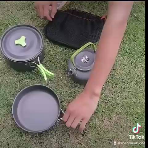 Bộ nồi nấu ăn dã ngoại gồm 9 món có ấm nước, nồi dã ngoại và chảo dã ngoại bằng hợp kim nhôm cao cấp, gọn nhẹ tiện dụng | BigBuy360 - bigbuy360.vn