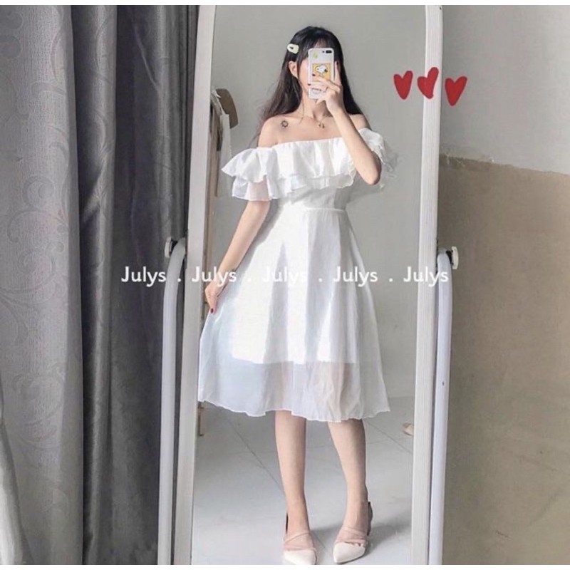 VÁY TRẮNG TRỄ VAI 2 LỚP DÁNG XOÈ