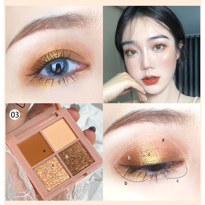 Bảng Phấn Mắt Coolbabie 4 Màu Tông Lì / Nhũ Ngọc Trai Trang Điểm Mặt