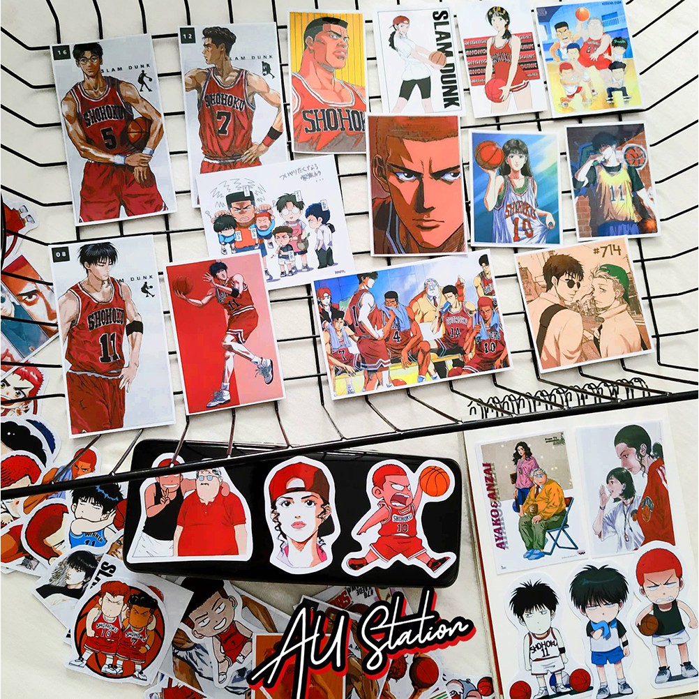 50 hình dán decal Sticker "Cao thủ bóng rổ" SLAMDUNK Nhựa PVC, không thấm nước, dán nón BH, xe, laptop, phone,Vali,..