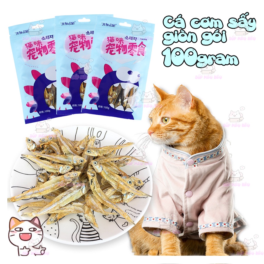 Cá cơm sữa sấy tẩm bơ Qing Dao gói 100gram ăn vặt cho Mèo