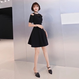 Váy đen hở vai cao cấp đen trắng