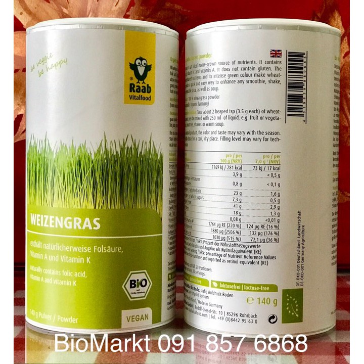 (Raab) - Bột cỏ lúa mì Hữu cơ 140g