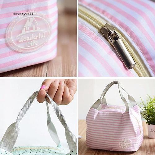 Túi đựng cơm trưa bằng vải kết hợp lá tin giữ nhiệt họa tiết xinh xắn tiện dụng